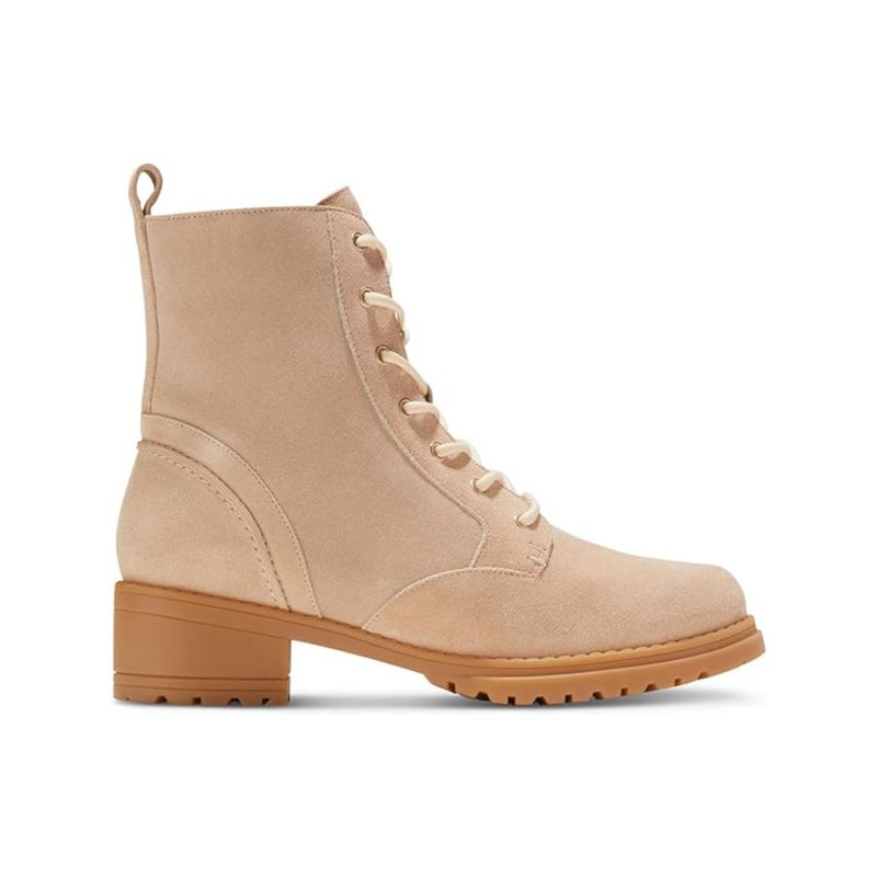 Nwt Cole Haan Womens Beige Up Camea Toe Block Heel Leather Combat Boots 8.5 B